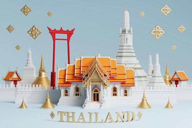 3d Das ikonische Reisekonzept von Thailand Die schönsten Orte in Thailand zu besuchen