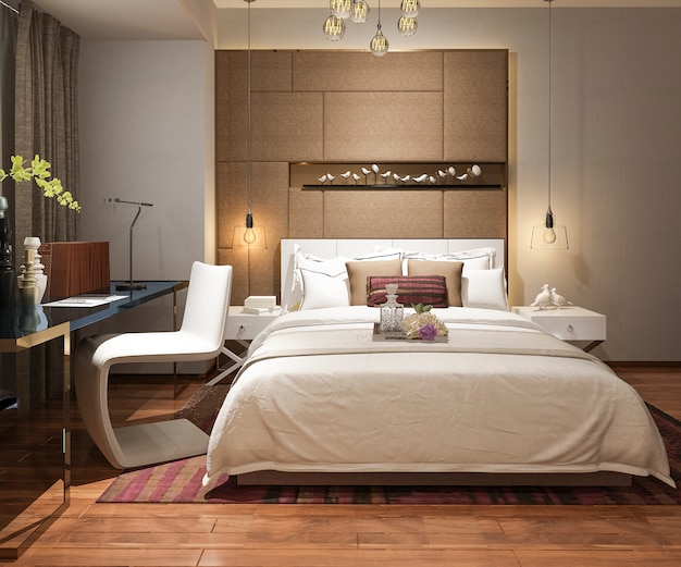 3d, das schöne Luxusschlafzimmersuite im Hotel mit Fernsehen überträgt