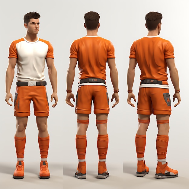 3D de Atleta, um Personagem em Uniforme Esportivo Focado na Reviravolta do Personagem em Branco BG