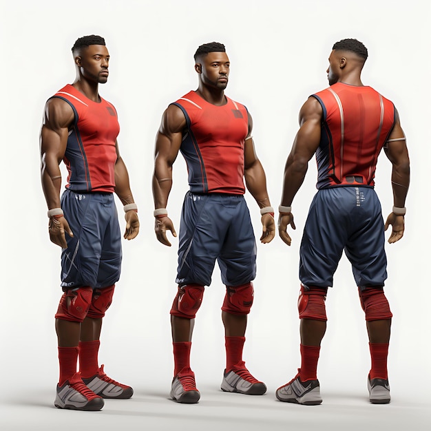 3D de Atleta, um Personagem em Uniforme Esportivo Focado na Reviravolta do Personagem em Branco BG