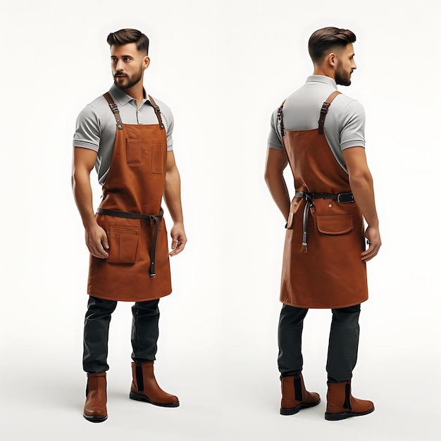 3D de Barista, um barista habilidoso em uma reviravolta de avental com reviravolta de personagem em branco BG