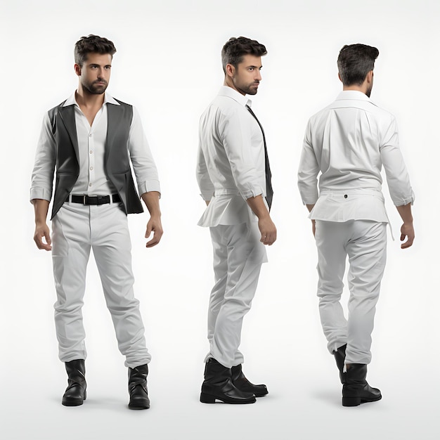 3D de modelo vestindo traje da moda ou uma reviravolta de personagem de fantasia específica em branco BG