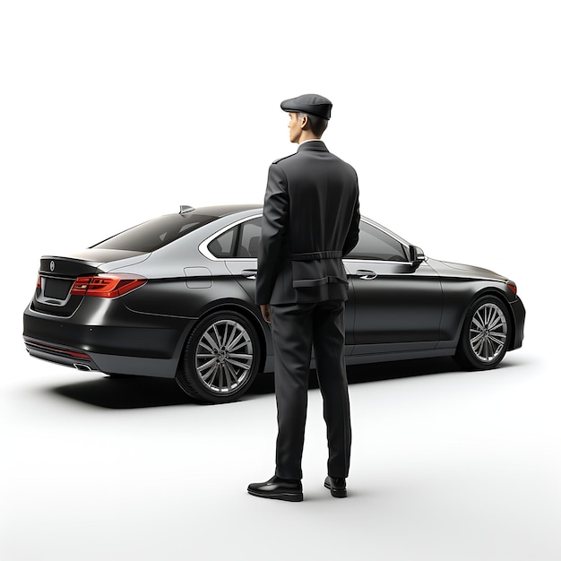 3D de motorista em traje profissional ou uniforme apresentando reviravolta de personagem em branco BG