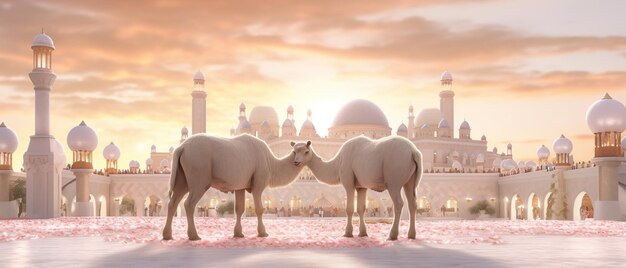 3d desenho animado renderização camelo na mesquita no estilo de barro renderização de cor suave IA generativa