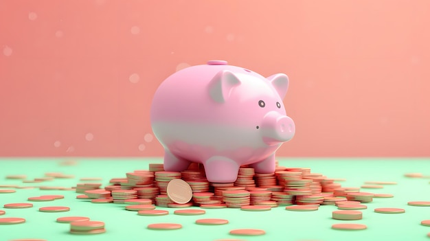 3D-Design Rosa Schwein hält Goldmünzen sichere Finanzierung Investitionen Geld sparen Finanzmanagement