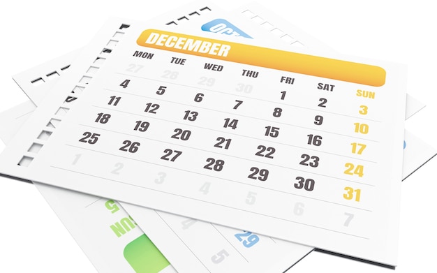 3d dezembro mês rasgar o calendário