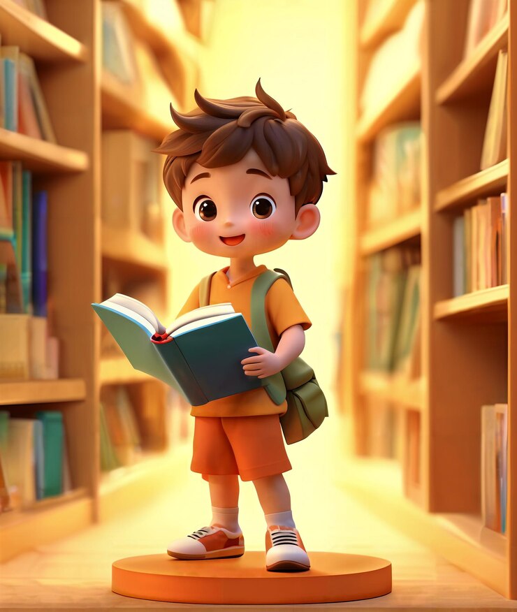 3D dibujos animados de un hombre con un libro