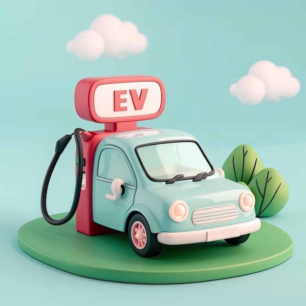 3d dibujos animados pastel EV Concept Car Tecnología ecológica