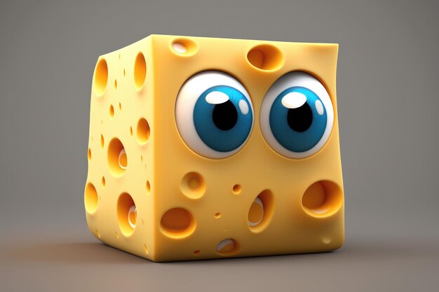 3D dibujos animados de queso con ojos bonitos