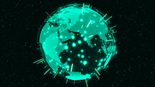 3D Digital Earth zeigt das Konzept eines globalen Netzwerks