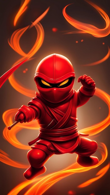 3D-Digitale Illustration des Zeichentrickfiguren Red Ninja
