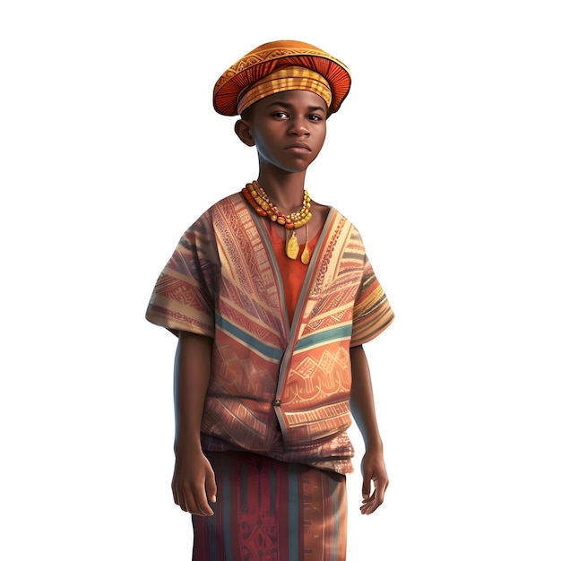 3D-Digitalrender einer wunderschönen afrikanischen Frau in traditioneller Kleidung, isoliert auf weißem Hintergrund