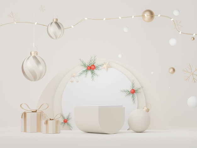 3D-Display-Podium für Produkt- und Kosmetikpräsentation mit Weihnachts- und Frohes neues Jahr-Konzept
