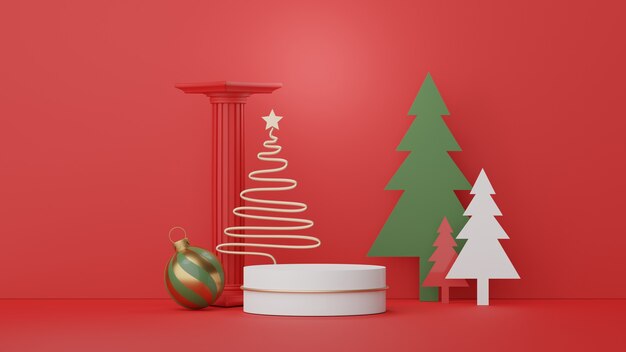 3D Display Podium para apresentação de produtos e cosméticos com conceito de Natal e Feliz Ano Novo