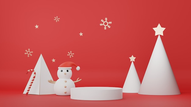 3d display podium para apresentação de produtos e cosméticos com conceito de natal e feliz ano novo