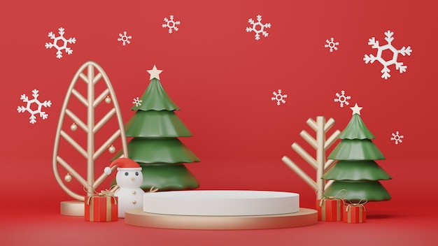 3D Display Podium para apresentação de produtos e cosméticos com conceito de Natal e Feliz Ano Novo