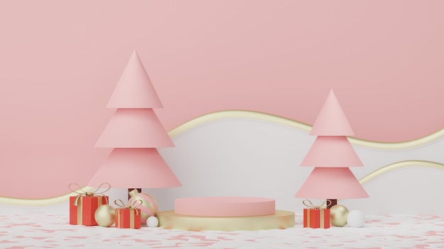 3D Display Podium para apresentação de produtos e cosméticos com conceito de Natal e Feliz Ano Novo