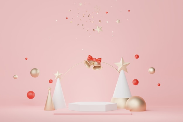 3D Display Podium para apresentação de produtos e cosméticos com conceito de Natal e Feliz Ano Novo