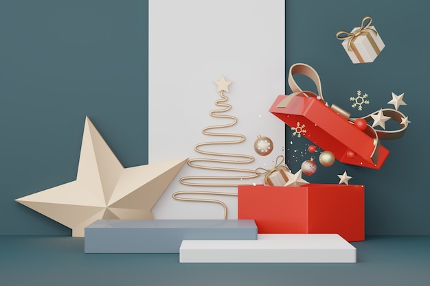 3d display podium para apresentação de produtos e cosméticos com conceito de natal e feliz ano novo