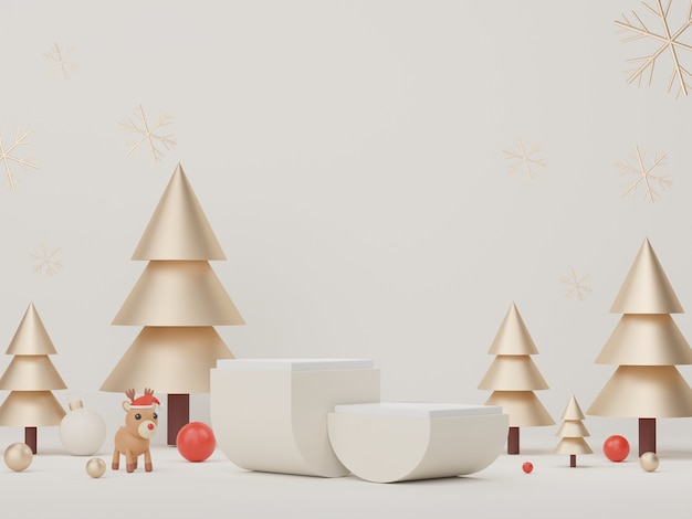 3D Display Podium para apresentação de produtos e cosméticos com conceito de Natal e Feliz Ano Novo