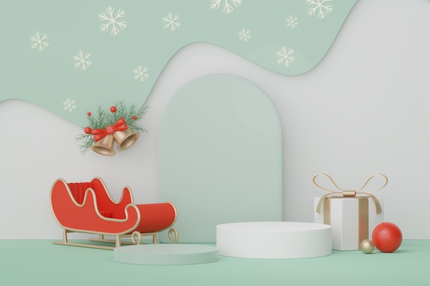 3D Display Podium para apresentação de produtos e cosméticos com conceito de Natal e Feliz Ano Novo