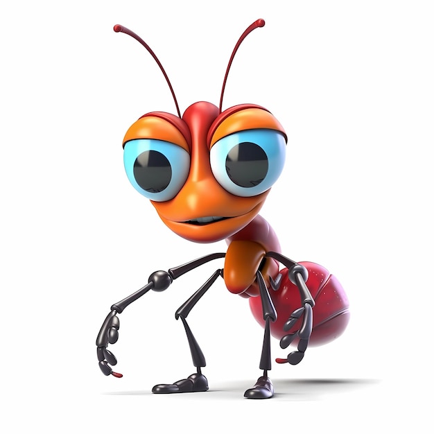 Foto 3d divertido estilo de dibujos animados hormiga con ojos grandes