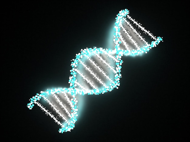 Foto 3d-dna-molekül auf schwarzem hintergrund rendern