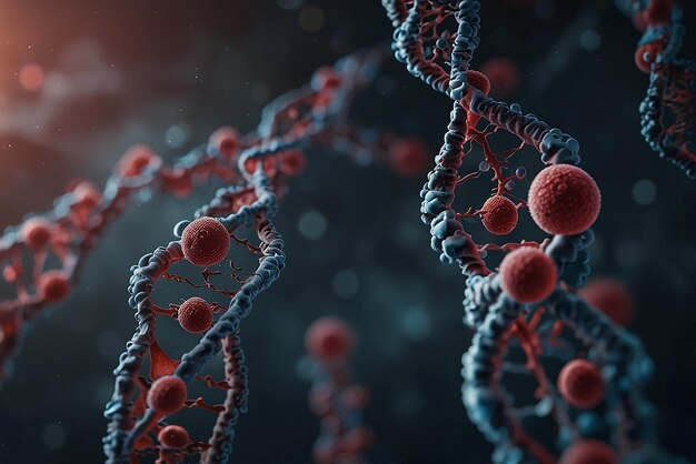 3D-DNA-Stränge auf einem abstrakten Hintergrund