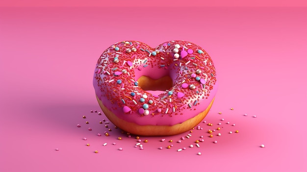 3d Donut Heart com fundo rosa Valentine Love generative AI