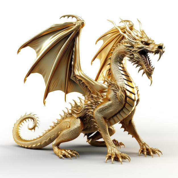 3D dragão dourado fundo branco