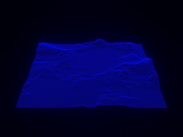 3D-Drahtmodell mit topografischem Berggitter Holografisches Gelände