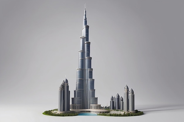 3D Edificio Burj Khalifa en un fondo gris aislado