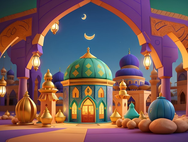 3D Eid alFitr Hintergrund mit leerem Raum AI Generativ