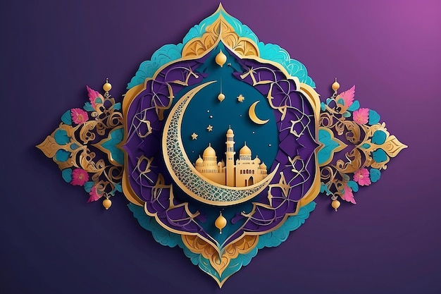 3D Eid Mubarak Design Banner para a festividade de bandeiras islâmicas como o eid al adha
