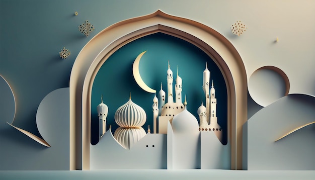 3D Eid Mubarak Design Banner para festividade de bandeira islâmica como eid al adha fitr ramadhan etc