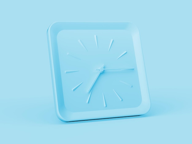 3D einfache blaue quadratische Wanduhr 715 Sieben fünfzehn Viertel nach 7 blauer Hintergrund 3D-Illustration