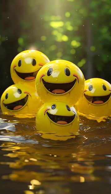 Foto 3d-emojis im wasser ein kreatives und spielerisches konzept