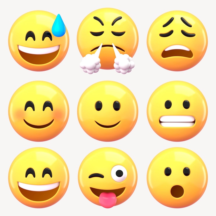 Foto 3d-emoticon-aufkleber-designelement-satz