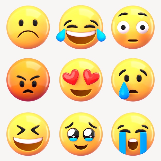 3D-Emoticon-Aufkleber-Designelement-Satz