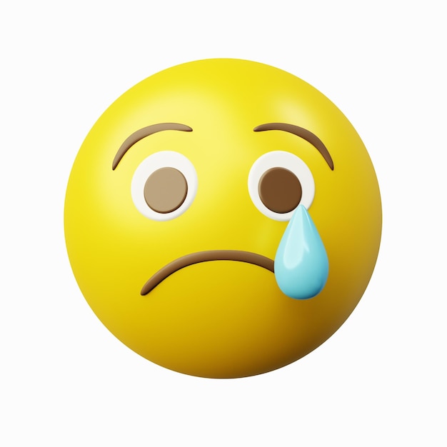 3d emoticon ou emoji bola amarela triste com lágrimas