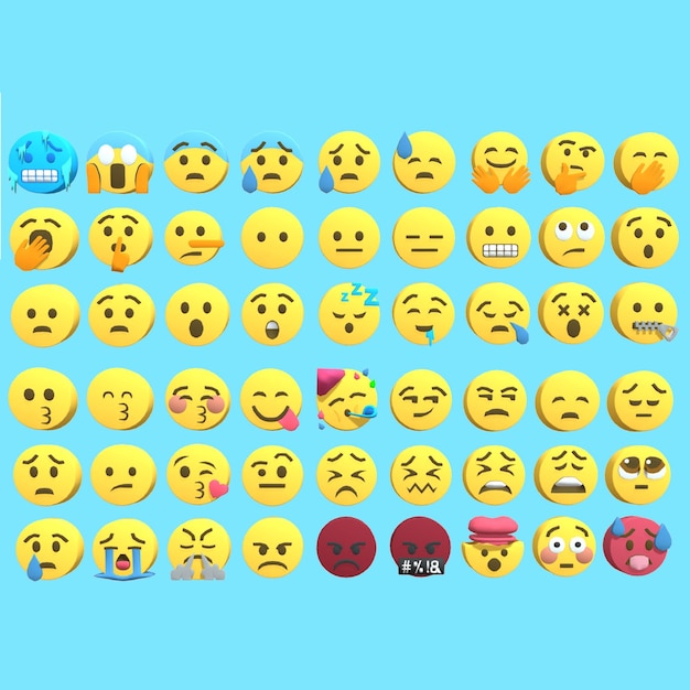 3D-Emotikon-Symbole auf blauem Hintergrund