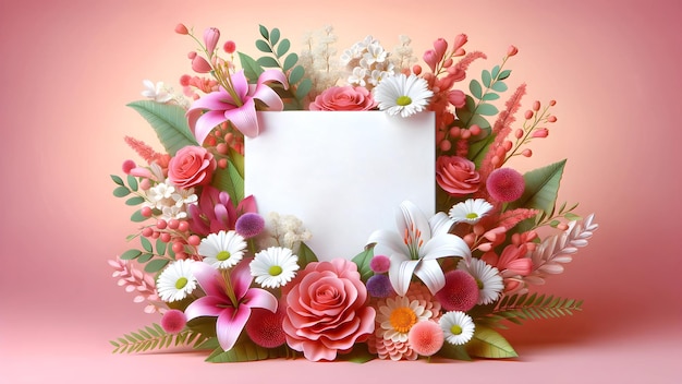 3D-farbenfrohe Blumen auf rosa Hintergrund zur Feier des Internationalen Frauentages Valentinstags Hochzeitsdekoration