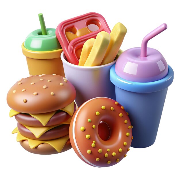 3D-Fast-Food-Icon-Set-Design für die Lieferung von Fast-Food Minimal-Design-Konzept