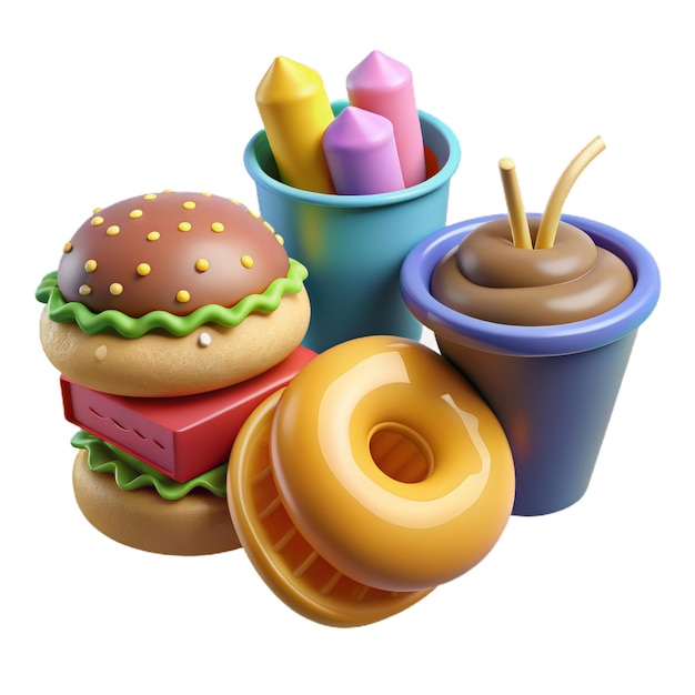 3D-Fast-Food-Icon-Set-Design für die Lieferung von Fast-Food Minimal-Design-Konzept