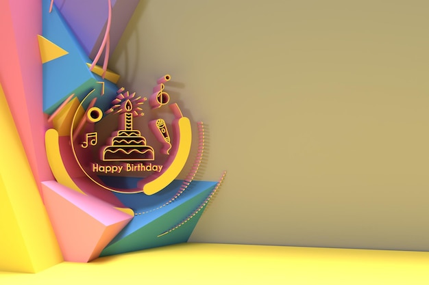 3D Feliz cumpleaños Texto Fiesta Elementos Fondo Folleto Póster Diseño 3D