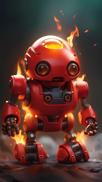 3D-Feuerbot-Cartoon-Figur-Illustration