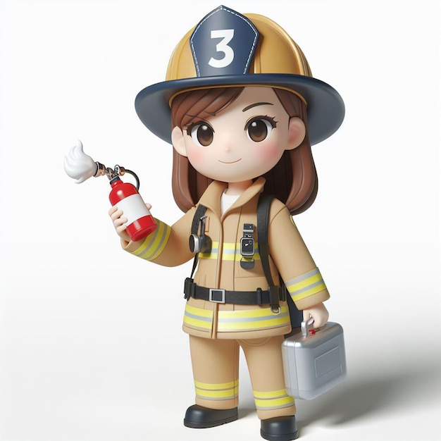 3D-Feuerwehrmann auf weißem Hintergrund