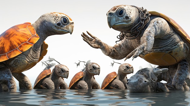 3D-Figuren, die mit Leatherback interagieren