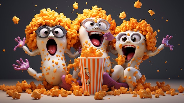 3D-Figuren genießen Popcorn zu Halloween