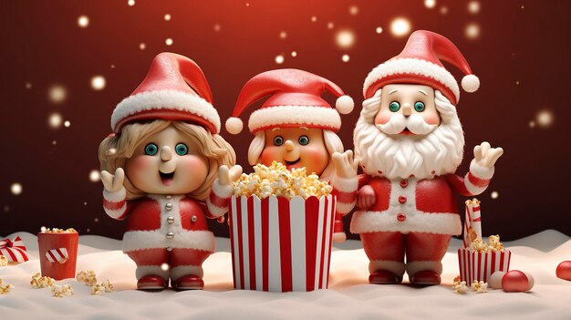 3D-Figuren teilen sich Popcorn zu Weihnachten